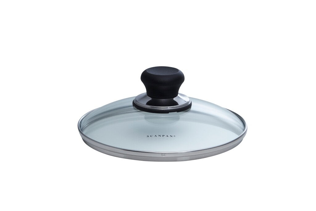 SCANPAN Classic 18 cm glass lid viewed at an angle