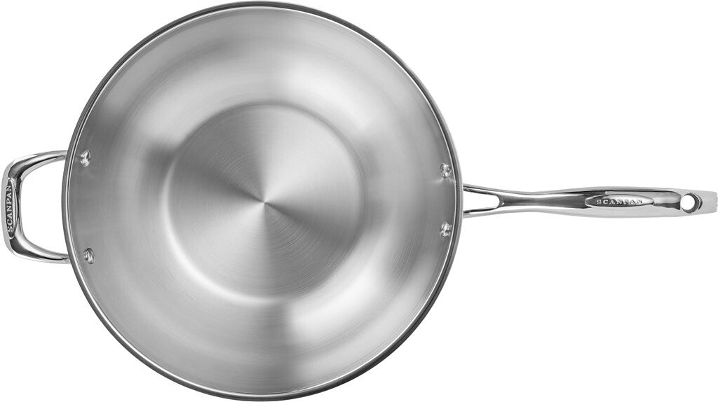 STS wok 32 cm i rustfrit stål set fra siden