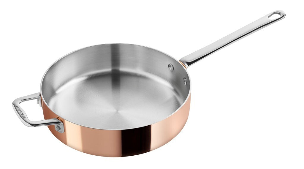 SCANPAN Maitre D' 24 cm copper sauté pan viewed at an angle