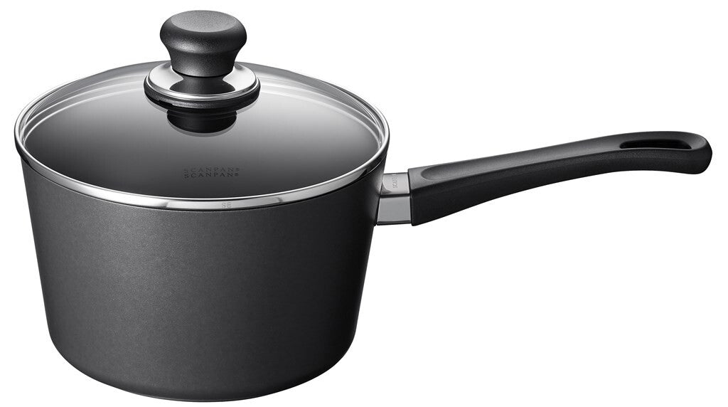 SCANPAN Classic 20 cm saucepan with glass lid viewed from the front
