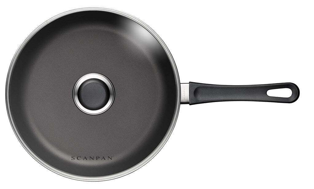 SCANPAN Classic 26 cm sauté pan with glass lid viewed from above