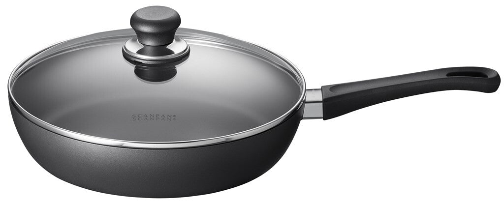 SCANPAN Classic 28 cm sauté pan with glass lid viewed from the front