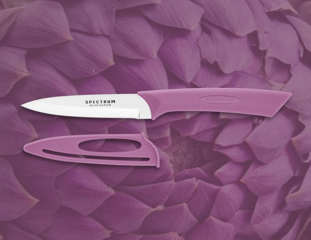 Spectrum vegetable knife in Dusty Lavender on a white background