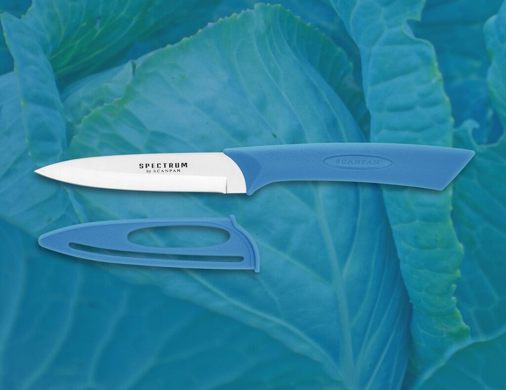 Spectrum vegetable knife in Silver Lake Blue on a white background