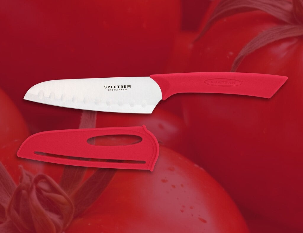 Spectrum santoku knife in Red on a white background