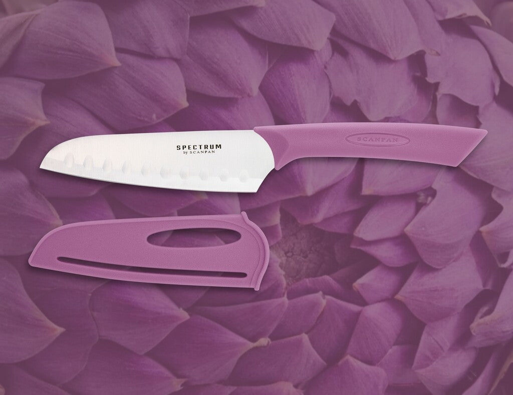Spectrum santoku knife in Dusty Lavender on a white background