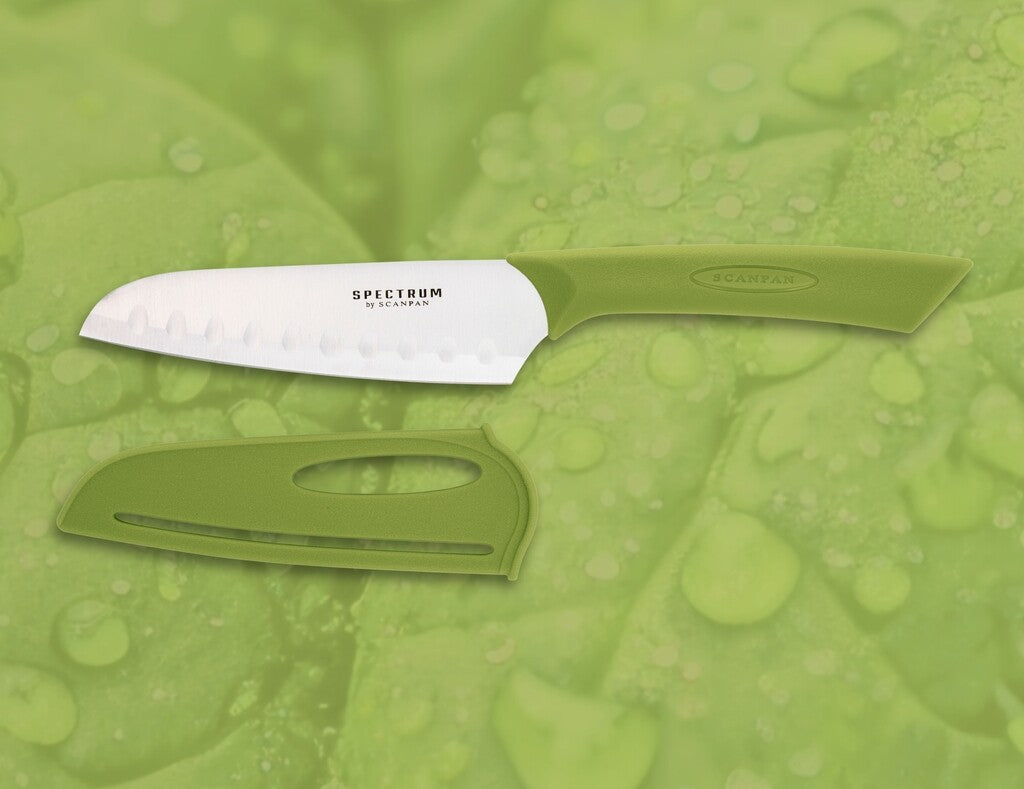 Spectrum santoku knife in Spinach Green on a white background