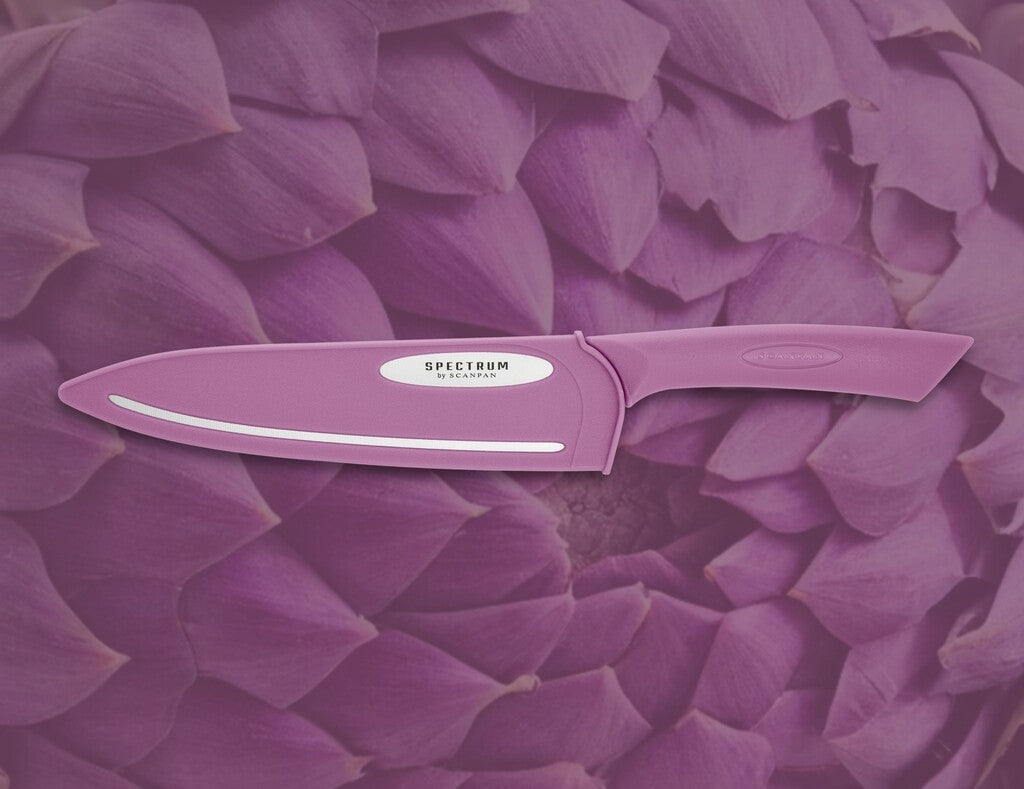 Spectrum chef's knife in Dusty Lavender shown in use