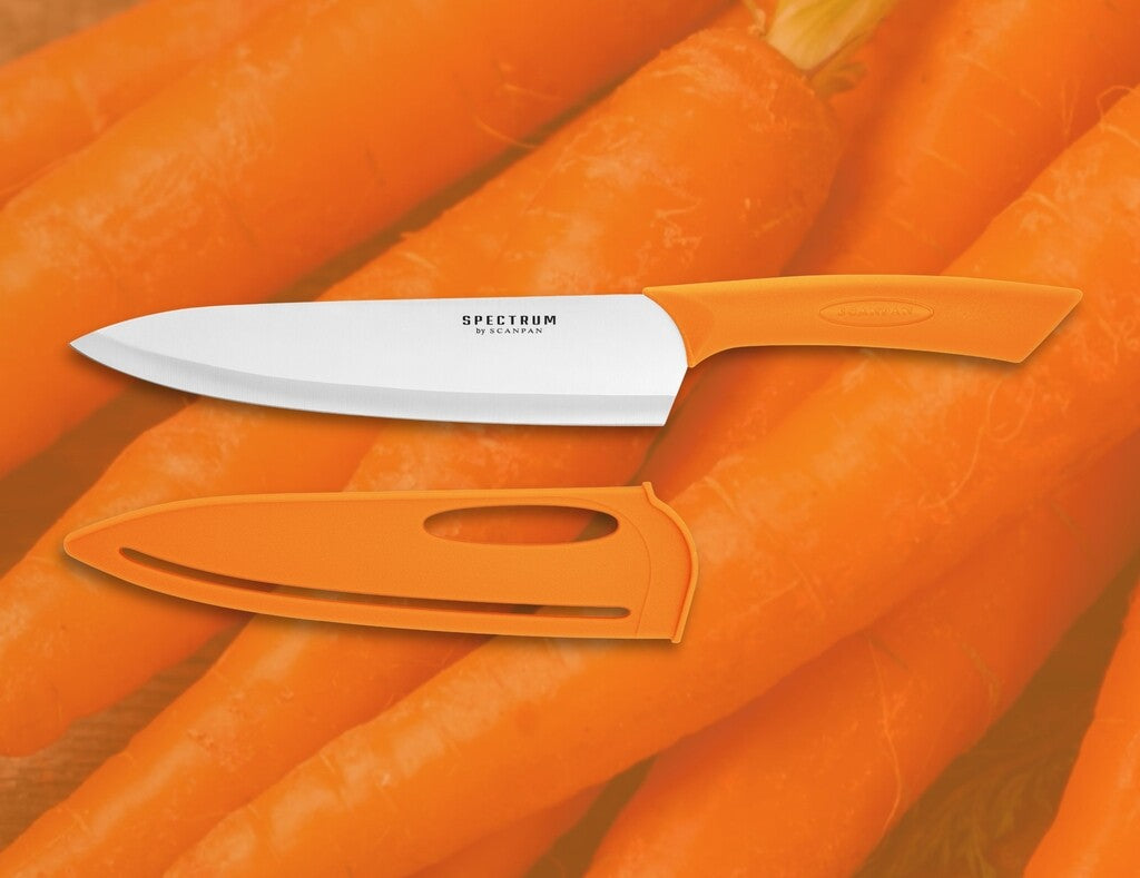 Spectrum chef's knife in Carrot Curl on a white background