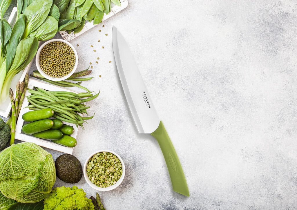 Spectrum chef's knife in Spinach Green on a white background