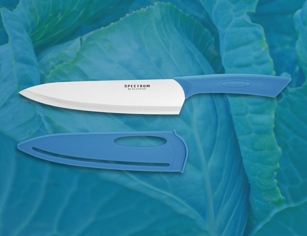 Spectrum chef's knife in Silver Lake Blue on a white background