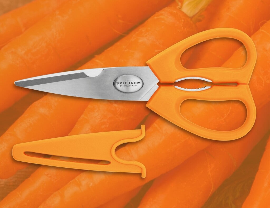Spectrum kitchen scissors in Carrot Curl on a white background