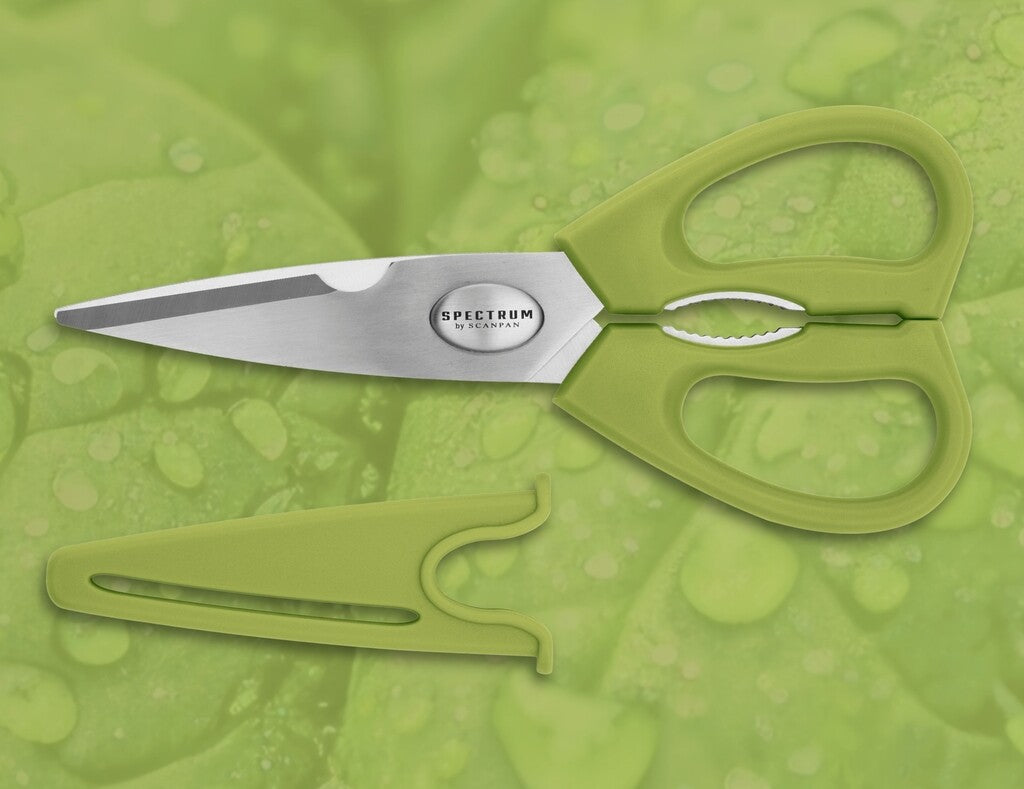 Spectrum kitchen scissors in Spinach Green on a white background